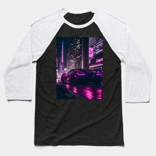 Chicago Night Ride Pink Sports Car Baseball T-Shirt